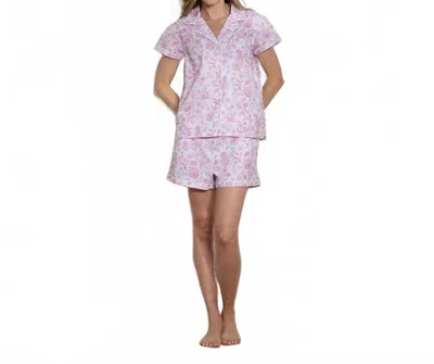 The Sleep Code Women's Printed Floral Cotton Short Pj Set In Bistro Wallpaper In Pink