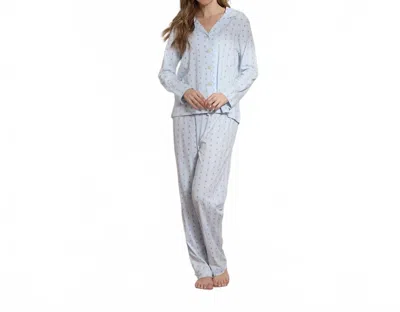 The Sleep Code Women's Printed Organic Pima Cotton Long Pj Set In Blue Bud Stripe