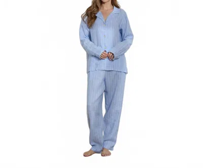 The Sleep Code Women's Striped Linen Long Pj Set In Denim Stripe In Blue