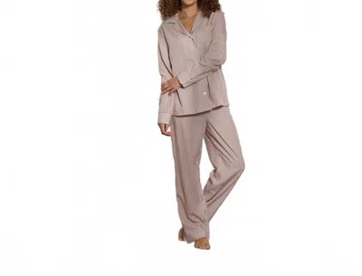 The Sleep Code Women's Ticking Stripe Long Pj Set In Brown / White In Neutral