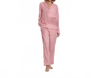 The Sleep Code Women's Ticking Stripe Long Pj Set In True Red In Pink