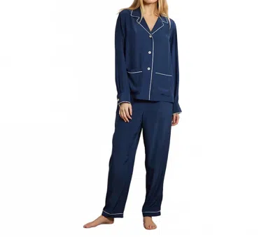 The Sleep Code Women's Washable Silk Long Pj Set In Navy In Blue
