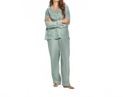 The Sleep Code Women's Washable Silk Long Pj Set In Sage In Green