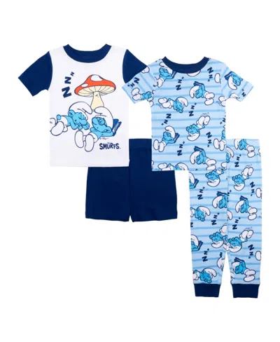 The Smurfs Kids' Toddler Boys Short Sleeve Tees, Shorts And Pant, 4-piece Pajama Set In Assorted