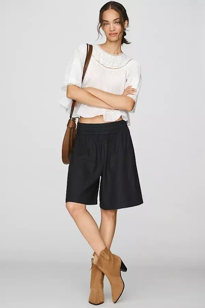 The Somerset Collection By Anthropologie By Anthropologie Somerset Linen Stretch Longline Shorts In Black