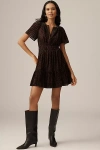 The Somerset Collection By Anthropologie Maeve Somerset Velvet Mini Dress In Brown