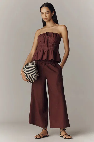 The Somerset Collection By Anthropologie Somerset 100% Linen Pull-on Pants In Brown