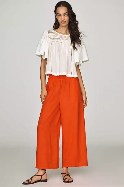 The Somerset Collection By Anthropologie Somerset 100% Linen Pull-on Pants In Orange