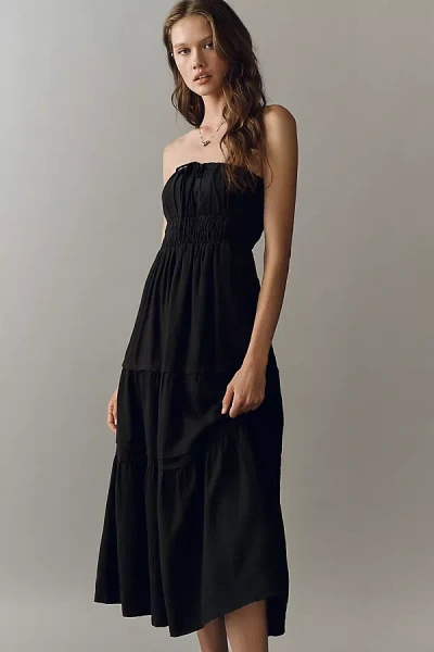 The Somerset Collection By Anthropologie Somerset Linen Blend Strapless Midi Dress In Black