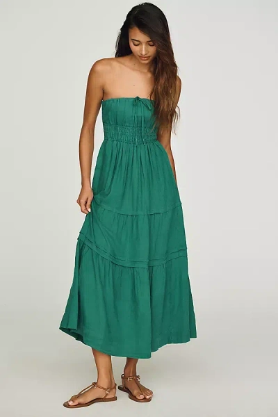 The Somerset Collection By Anthropologie Somerset Linen Blend Strapless Midi Dress In Green