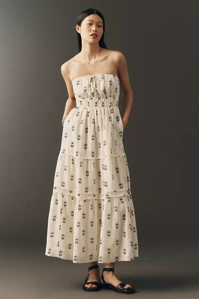 The Somerset Collection By Anthropologie Somerset Linen Blend Strapless Midi Dress In Sand