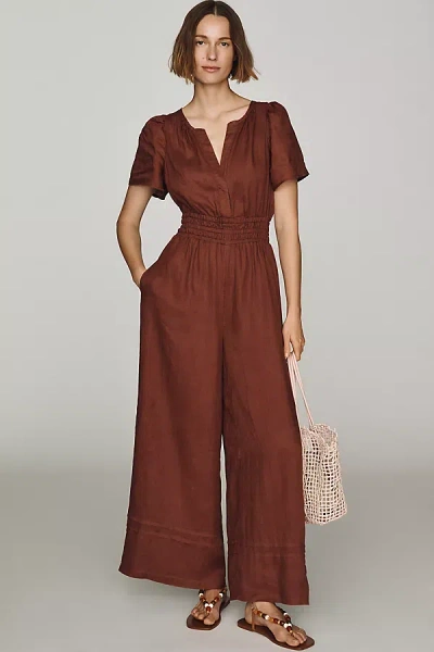 The Somerset Collection By Anthropologie Somerset Linen Wide-leg Jumpsuit In Brown