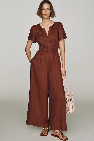 The Somerset Collection By Anthropologie Somerset Linen Wide-leg Jumpsuit In Brown