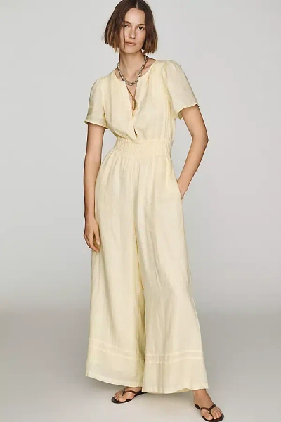The Somerset Collection By Anthropologie Somerset Linen Wide-leg Jumpsuit In Yellow