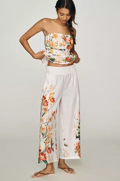 The Somerset Collection By Anthropologie Somerset Pull-on Pants: Printed Linen Cotton Edition In White