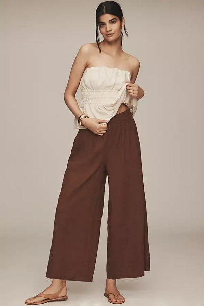 The Somerset Collection By Anthropologie The @heynasreen Somerset Linen Blend Pull-on Pants In Brown