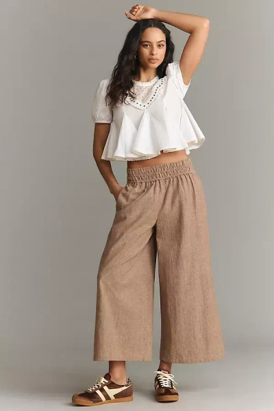 The Somerset Collection By Anthropologie The Somerset Cotton-linen Striped Pull-on Pants In Brown