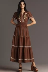 The Somerset Collection By Anthropologie The Somerset Embroidered Maxi Dress In Brown
