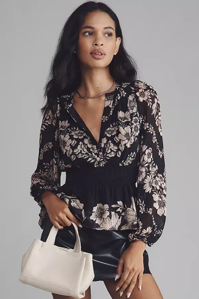 The Somerset Collection By Anthropologie The Somerset Long-sleeve Blouse In Black