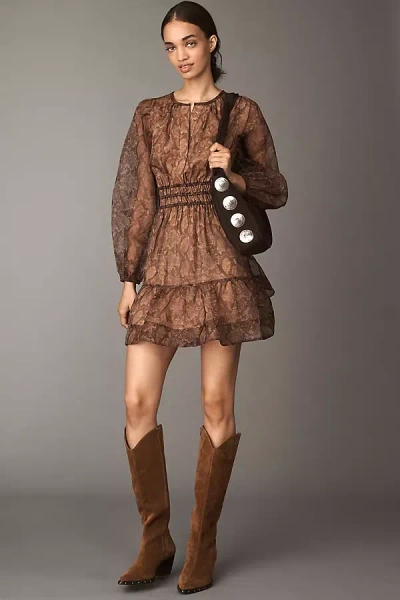 The Somerset Collection By Anthropologie The Somerset Long-sleeve Organza Mini Dress In Brown
