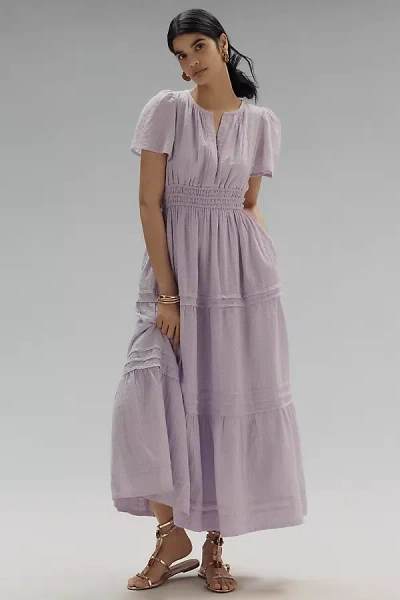 anthropologie purple maxi dress Anthropologie Weston Boho Print Tiered Maxi Dress Size XS