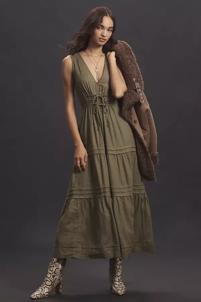 The Somerset Collection By Anthropologie The Somerset Maxi Dress: Linen Ties Edition In Green