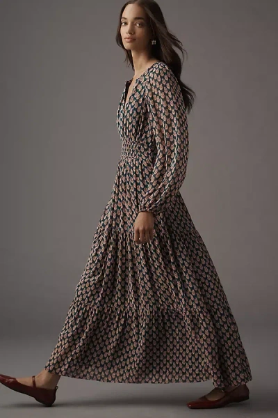 The Somerset Collection By Anthropologie The Somerset Maxi Dress: Long-sleeve Chiffon Edition In Blue