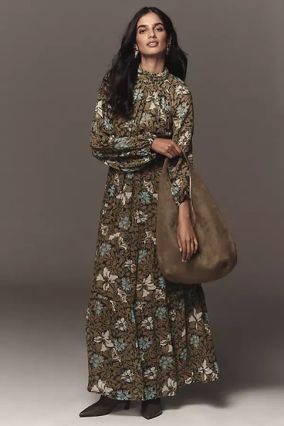 The Somerset Collection By Anthropologie The Somerset Maxi Dress: Long-sleeve Mock-neck Chiffon Edition In Gray