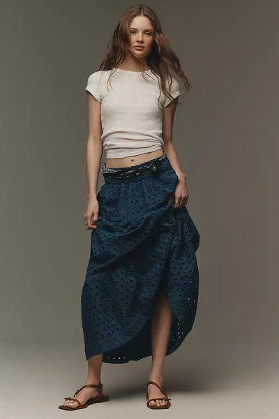 The Somerset Collection By Anthropologie The Somerset Maxi Skirt: Eyelet Edition In Blue