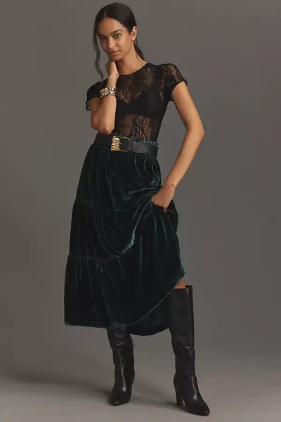 The Somerset Collection By Anthropologie The Somerset Maxi Skirt: Nina Pace Velvet Edition In Green