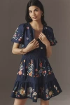 The Somerset Collection By Anthropologie The Somerset Mini Dress: Embroidered Edition In Blue