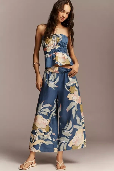 The Somerset Collection By Anthropologie The Somerset Printed-linen Pull-on Pants In Blue