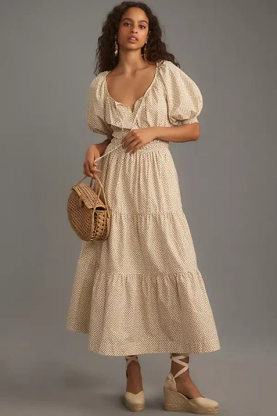 The Somerset Collection By Anthropologie The Somerset Puff-sleeve Maxi Dress In Beige