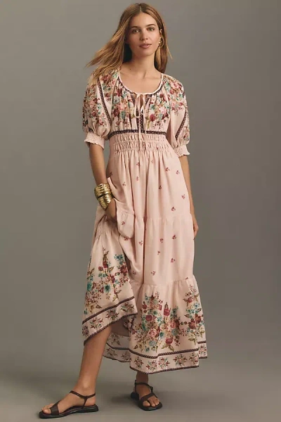 The Somerset Collection By Anthropologie The Somerset Puff-sleeve Maxi Dress In Beige