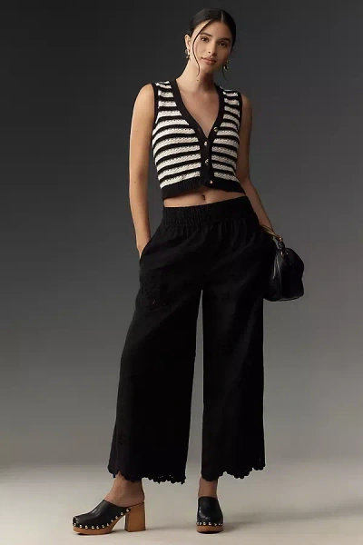 The Somerset Collection By Anthropologie The Somerset Pull-on Pants: Washed Embroidered Edition In Black