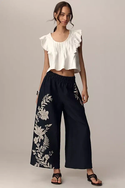 The Somerset Collection By Anthropologie The Somerset Pull-on Pants: Printed Linen Edition In Black
