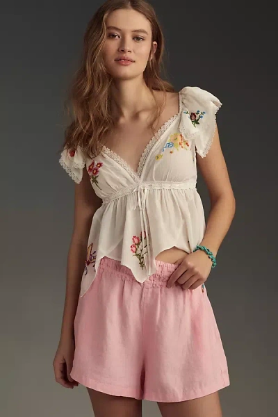 The Somerset Collection By Anthropologie The Somerset Shorts: Linen Edition In Pink