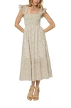 The Standard Stitch The Flounce Smocked Midi Dress In Ivory Floral