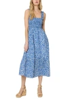 The Standard Stitch The Smocked Ruffle Tank Midi Dress In Blue Floral