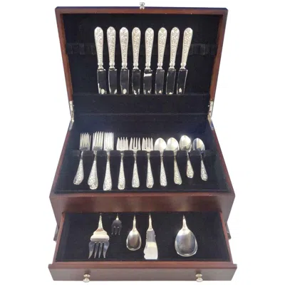 Pre-owned The Stieff Co. 1 Corsage By Stieff Sterling Silver Floral Iris Flatware Set 8 Service 37 Pieces In Black