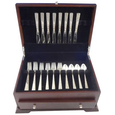 Pre-owned The Stieff Co. 1 Rose Motif By Stieff Sterling Silver Flatware Set Of Eight Service 32 Pieces In Red