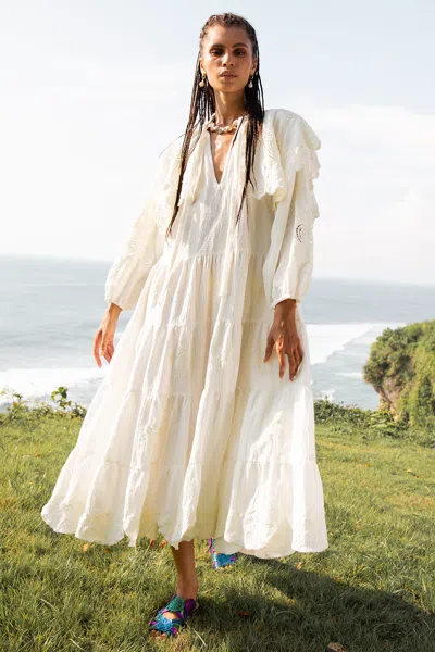 The Story Of Graziella Embroidery Midi Dress Off White
