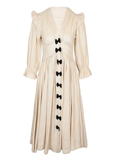The Story Of Jacobella Bow Midi Plain Dress Natural