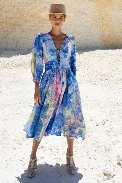 The Story Of Jypsierre Midi Dress Kaleidoscope Tie Dye Blueberry