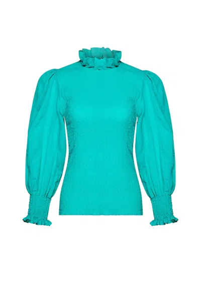 The Story Of Kelly Smocked Top Aqua