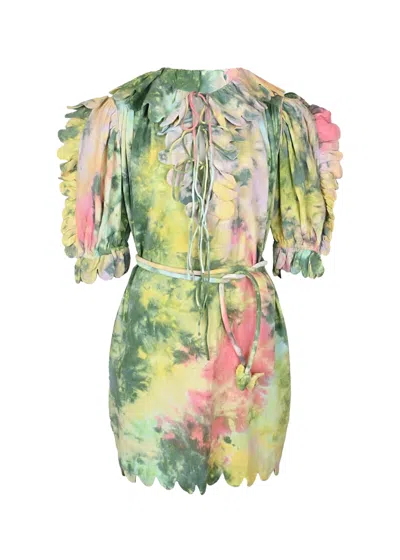 The Story Of Maja Scallop Candy Tie Dye Mini Dress Evergreen