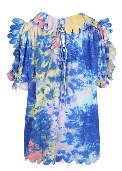 The Story Of Maja Scallop Mini Dress Kaleidoscope Tie Dye Blueberry