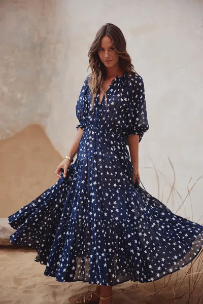 The Story Of Maxi Dress Mono Star Navy Blue