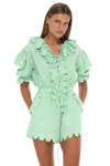 The Story Of Yelena Scallop Short Playsuit Seersucker Green Apple