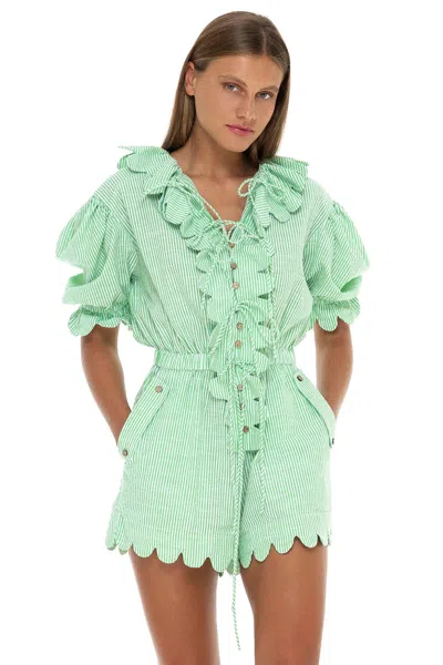 The Story Of Yelena Scallop Short Playsuit Seersucker Green Apple